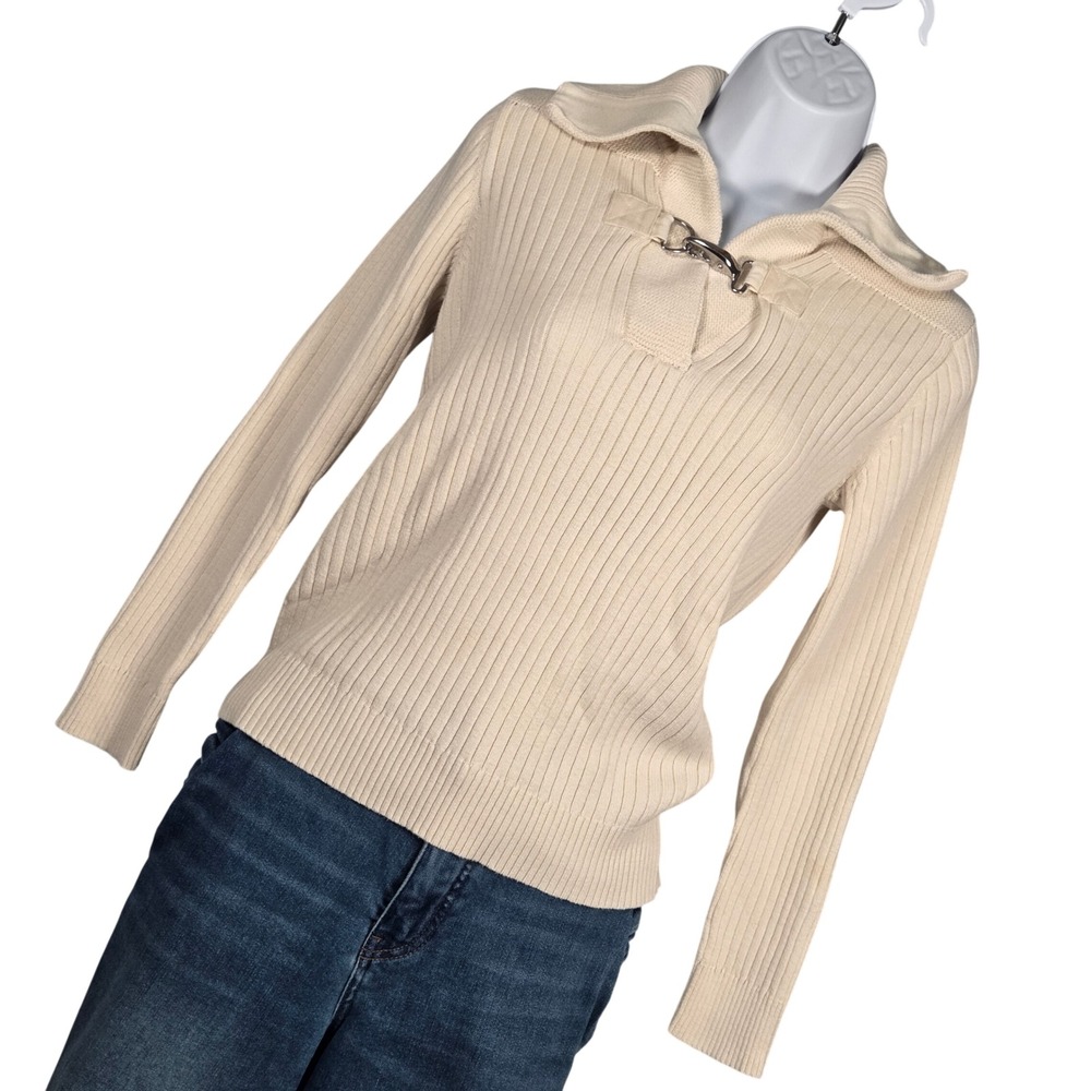 Lauren Ralph Lauren Horsebit Sailor Collar Rib Knit Sweater Women Medium 90s